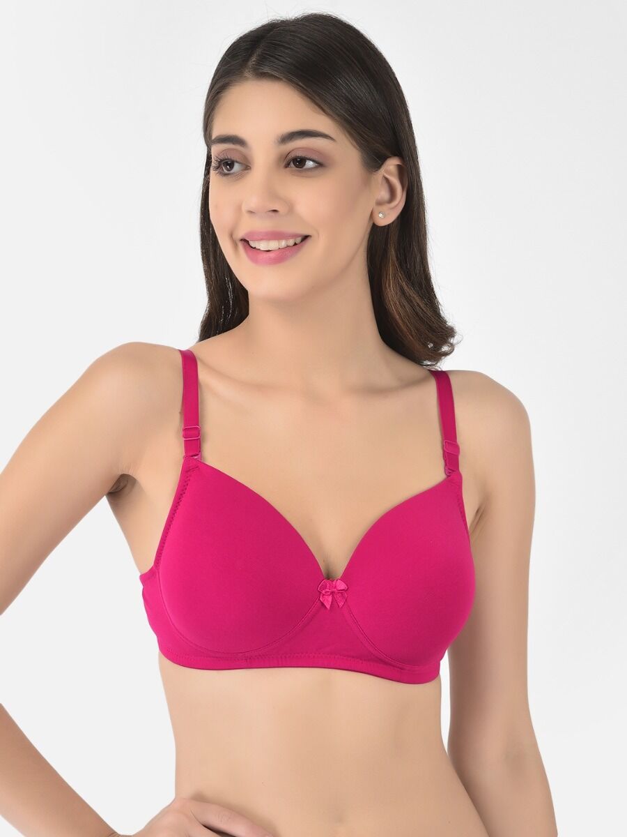 Softline Women's Padded Wire Free T-Shirt Bra in Cotton Stretch Fabric with Elastic Straps, Full Cup design, and Hook Closure