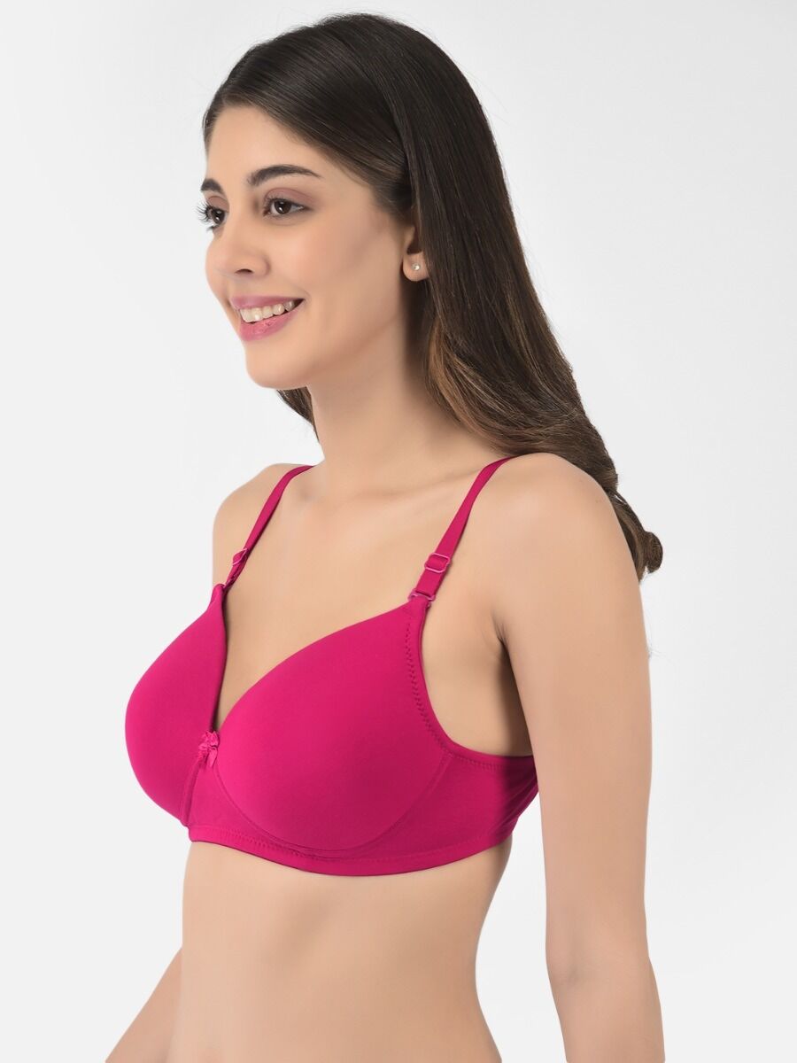 Softline Women's Padded Wire Free T-Shirt Bra in Cotton Stretch Fabric with Elastic Straps, Full Cup design, and Hook Closure