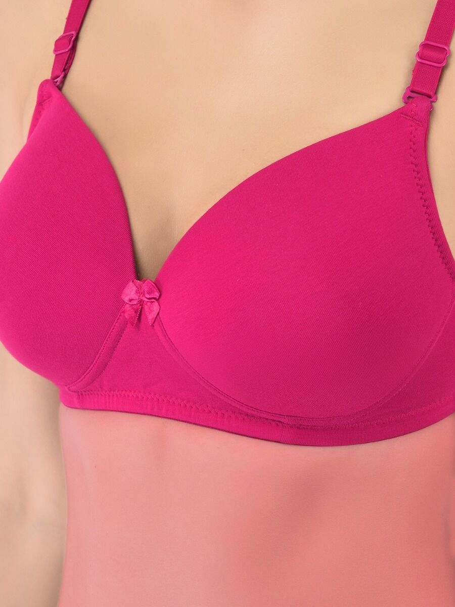 Softline Women's Padded Wire Free T-Shirt Bra in Cotton Stretch Fabric with Elastic Straps, Full Cup design, and Hook Closure