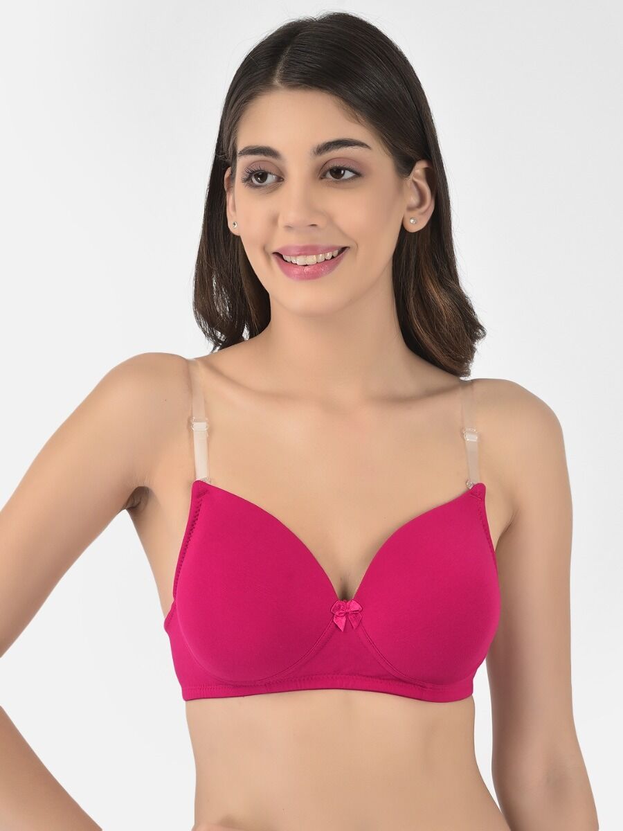 Softline Women's Padded Wire Free T-Shirt Bra in Cotton Stretch Fabric with Elastic Straps, Full Cup design, and Hook Closure