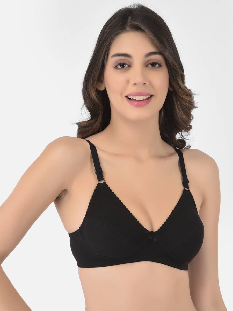 Softline Women's Non Padded Wire Free Bra in Cotton Poly Fabric with Double Layered Cups, Elastic Straps, and Hook Closure