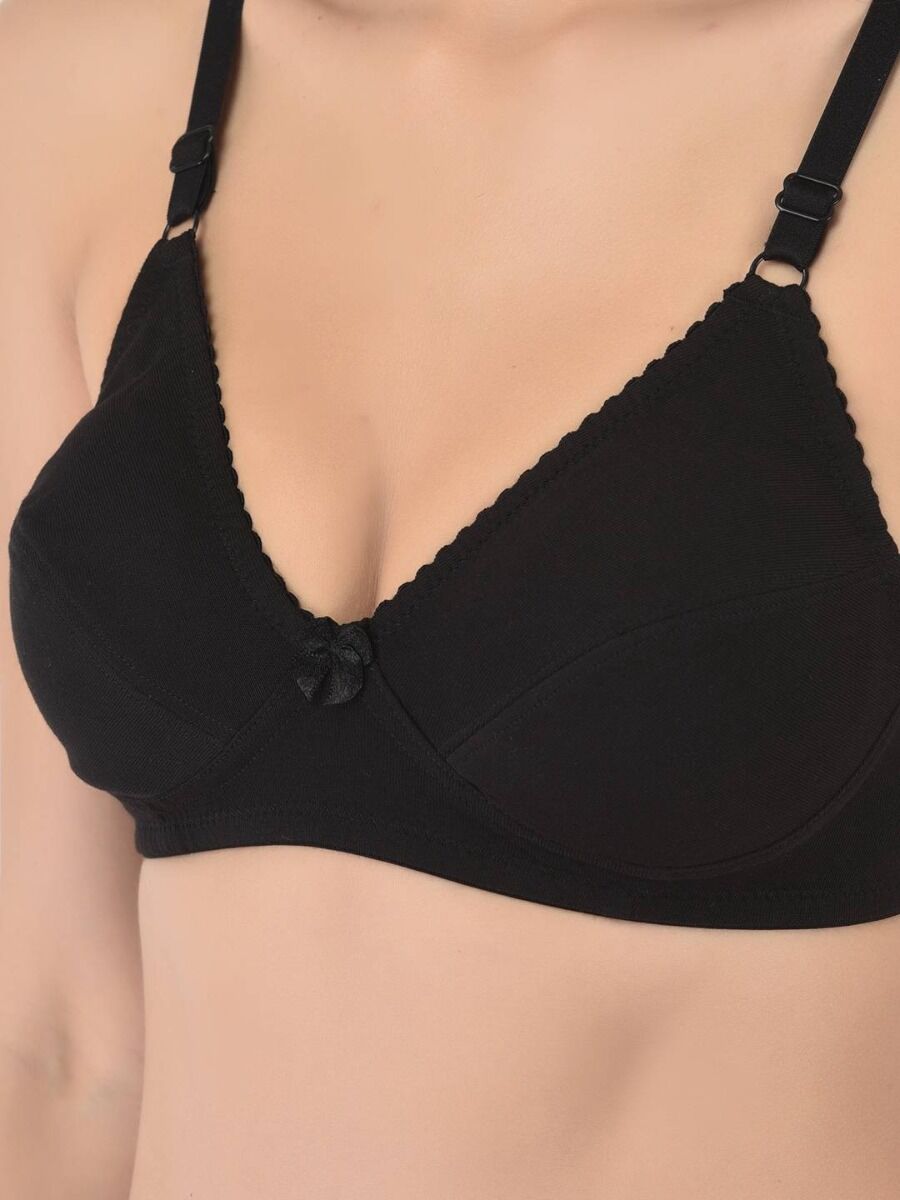 Softline Women's Non Padded Wire Free Bra in Cotton Poly Fabric with Double Layered Cups, Elastic Straps, and Hook Closure