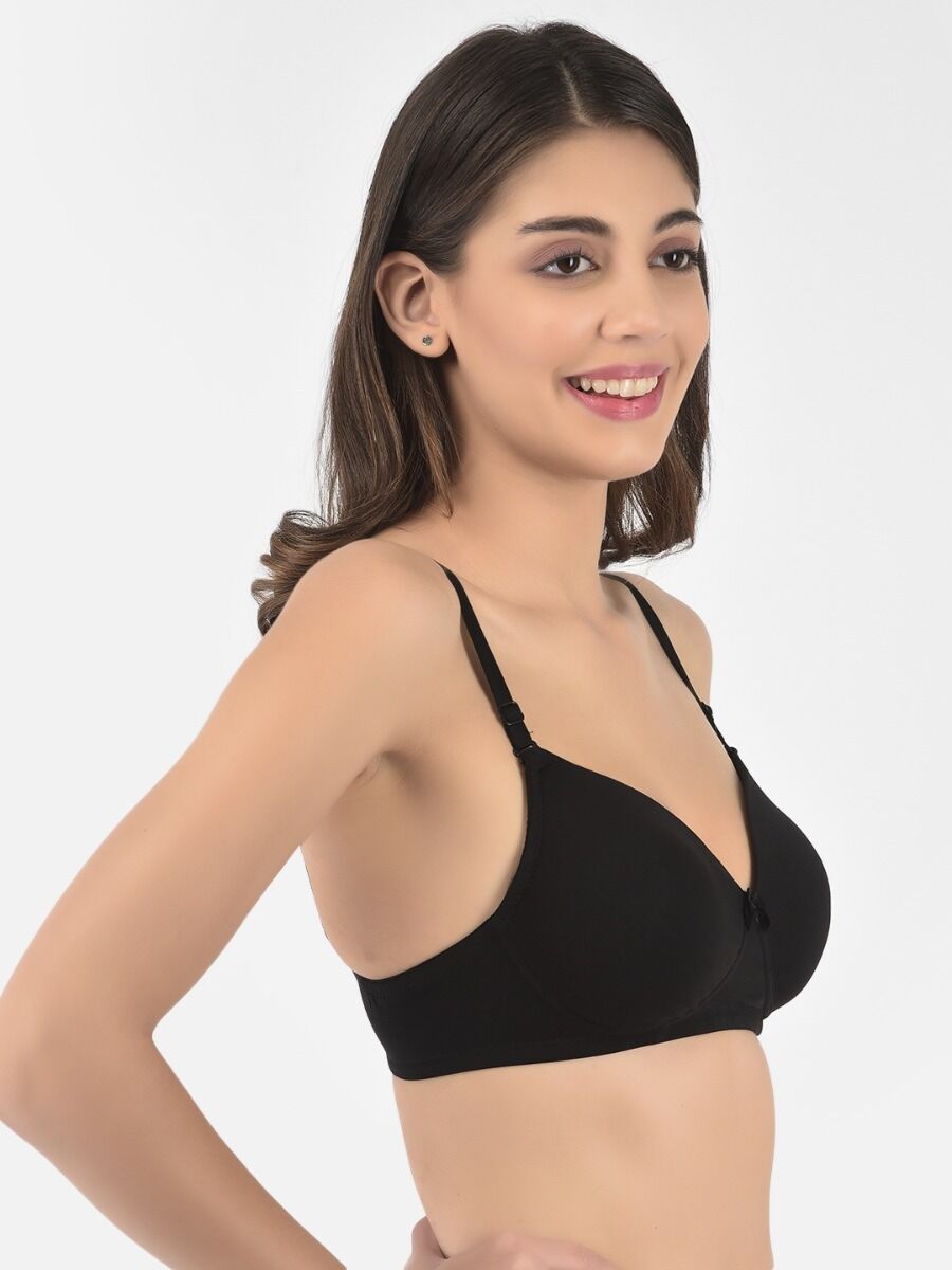 Softline Women's Padded Wire Free T-Shirt Bra in Cotton Stretch Fabric with Elastic Straps, Full Cup design, and Hook Closure