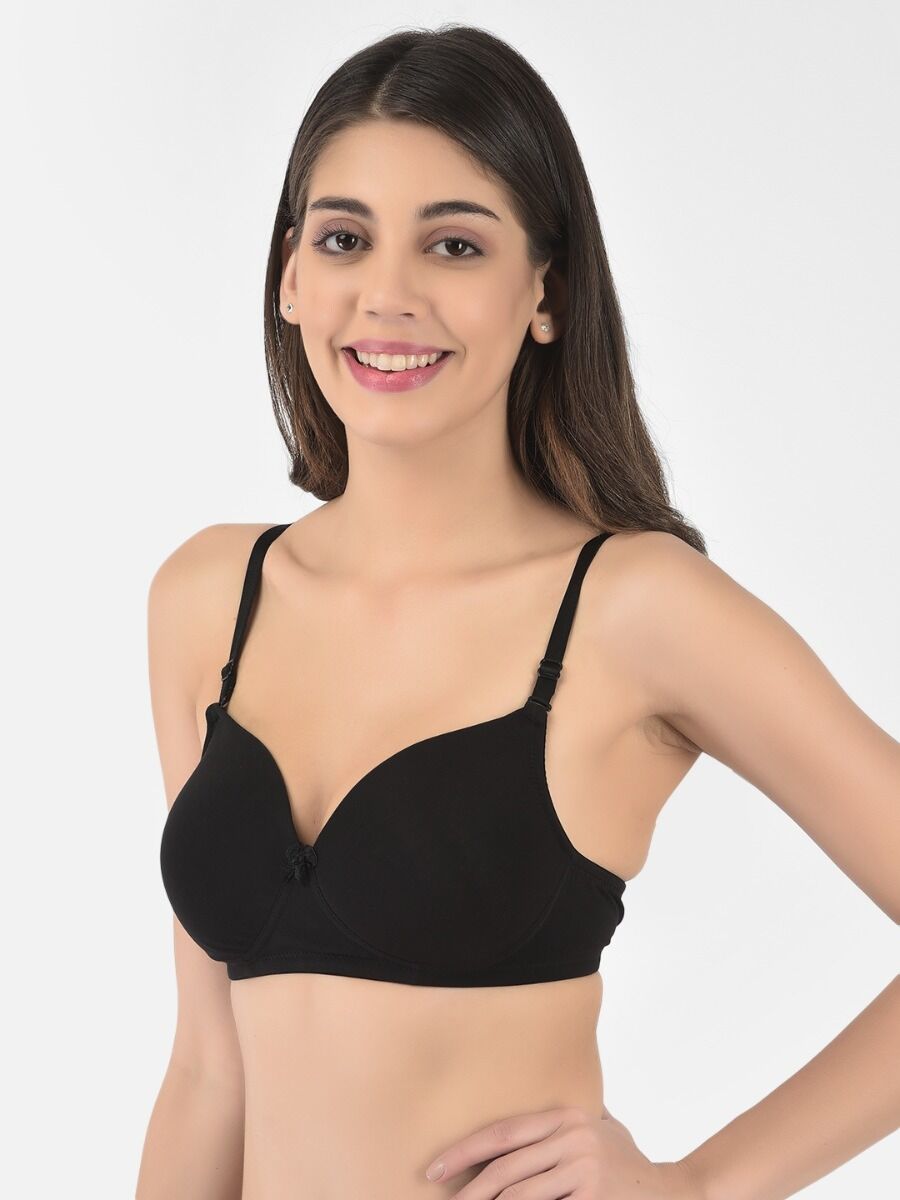 Softline Women's Padded Wire Free T-Shirt Bra in Cotton Stretch Fabric with Elastic Straps, Full Cup design, and Hook Closure
