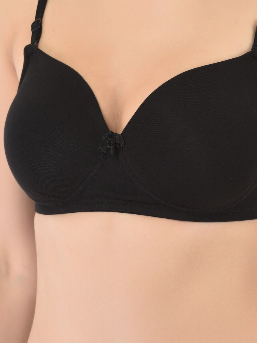 Softline Women's Padded Wire Free T-Shirt Bra in Cotton Stretch Fabric with Elastic Straps, Full Cup design, and Hook Closure