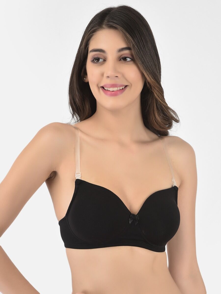 Softline Women's Padded Wire Free T-Shirt Bra in Cotton Stretch Fabric with Elastic Straps, Full Cup design, and Hook Closure