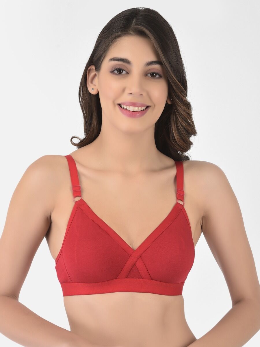 Softline Women's Non Padded Wire Free   T-shirt  Bra in Cotton Poly Fabric with Cross Neck Elastic Straps, Double Layered Moulded Cups, and Hook Closure 