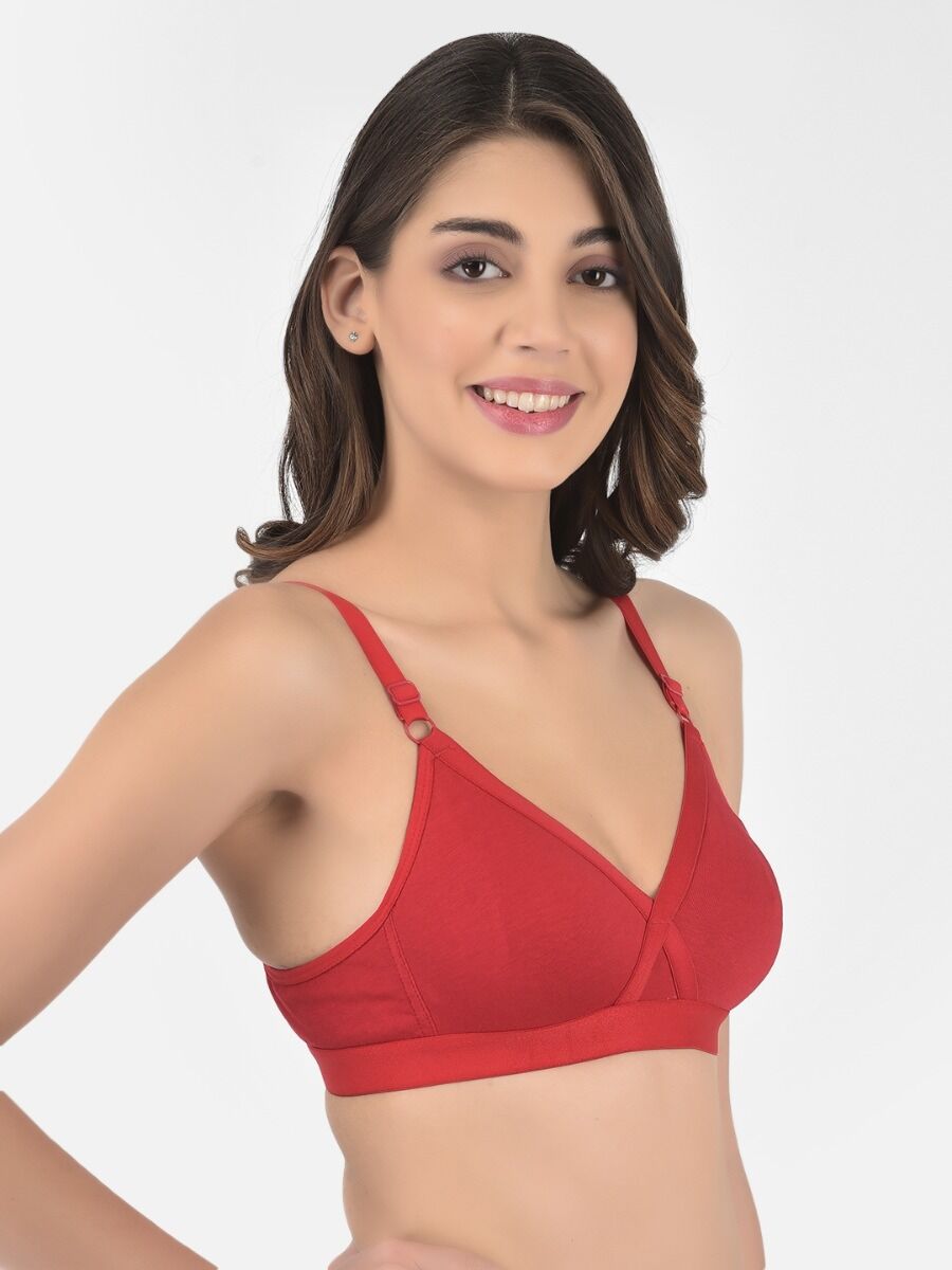 Softline Women's Non Padded Wire Free   T-shirt  Bra in Cotton Poly Fabric with Cross Neck Elastic Straps, Double Layered Moulded Cups, and Hook Closure 