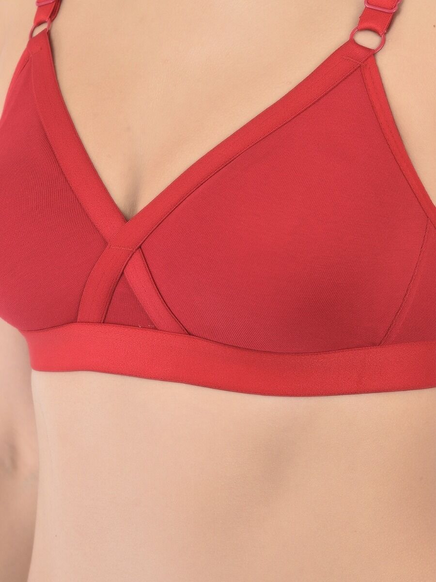 Softline Women's Non Padded Wire Free   T-shirt  Bra in Cotton Poly Fabric with Cross Neck Elastic Straps, Double Layered Moulded Cups, and Hook Closure 