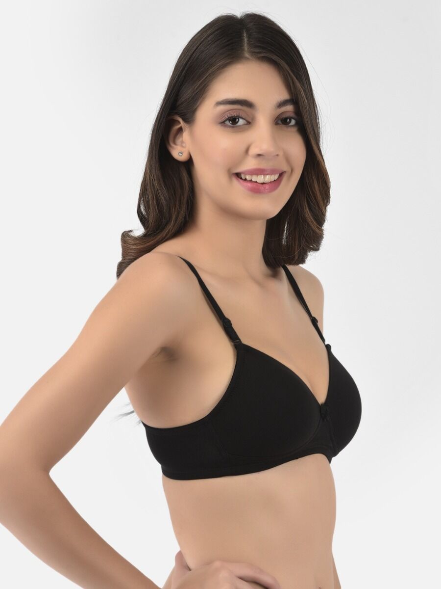 Softline Women's Padded Wire Free T-Shirt Bra in Cotton Stretch Fabric with Elastic Straps, Full Cup design, and Hook Closure