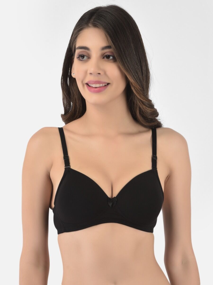 Softline Women's Padded Wire Free T-Shirt Bra in Cotton Stretch Fabric with Elastic Straps, Full Cup design, and Hook Closure