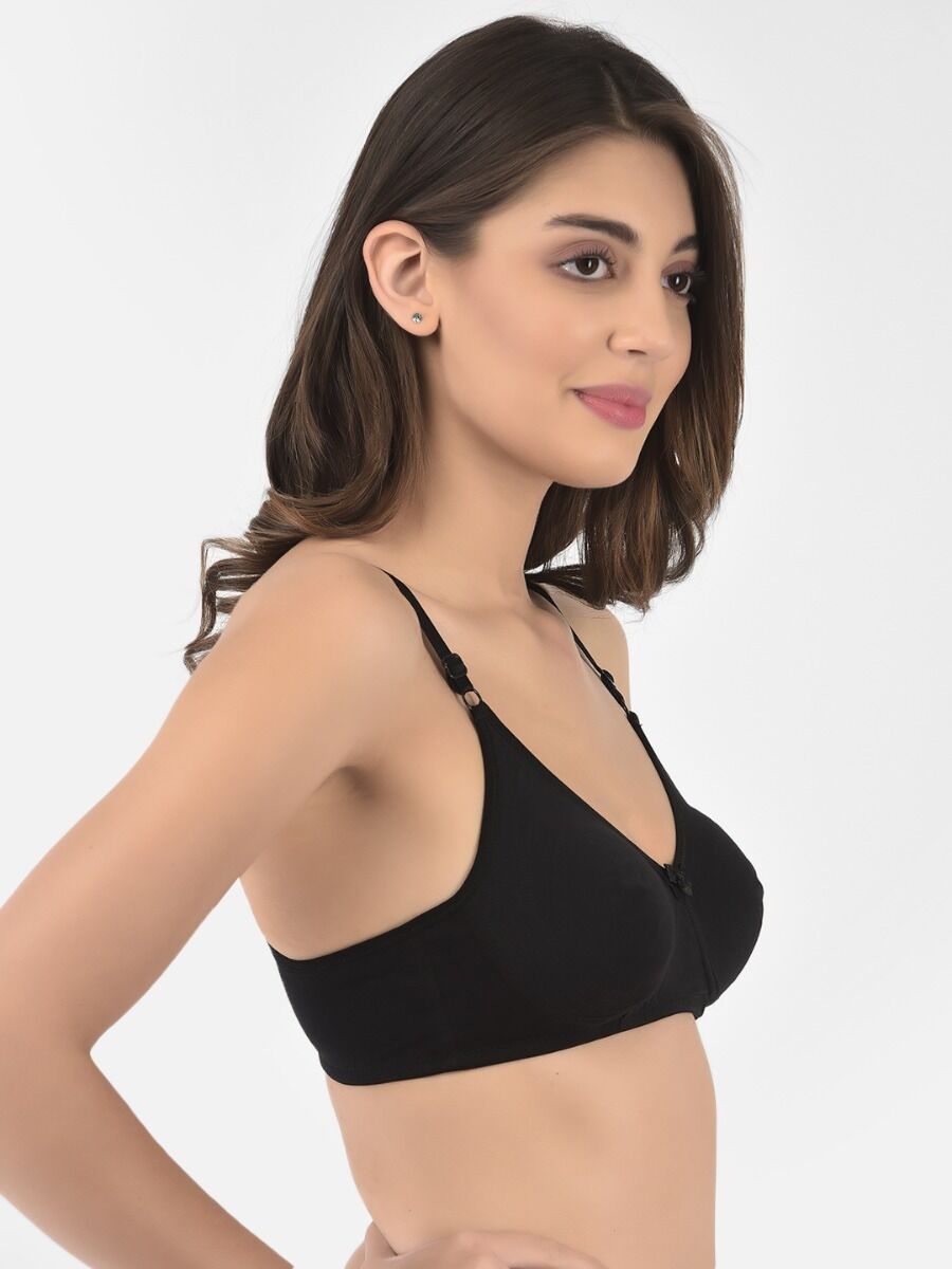 Softline Women's Non Padded Wire Free Bra in Cotton Stretch Fabric with Elastic Straps, Full Cup design, and Hook Closure