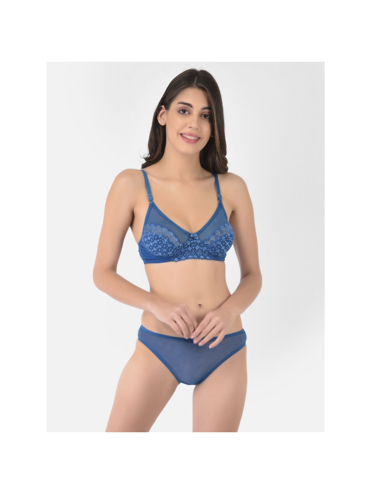 Softline Women's Non Padded Wire Free Bridal Bra & Panty Set in Nylon Spandex Fabric with Straight Back, Elastic Straps, and Hook Closure