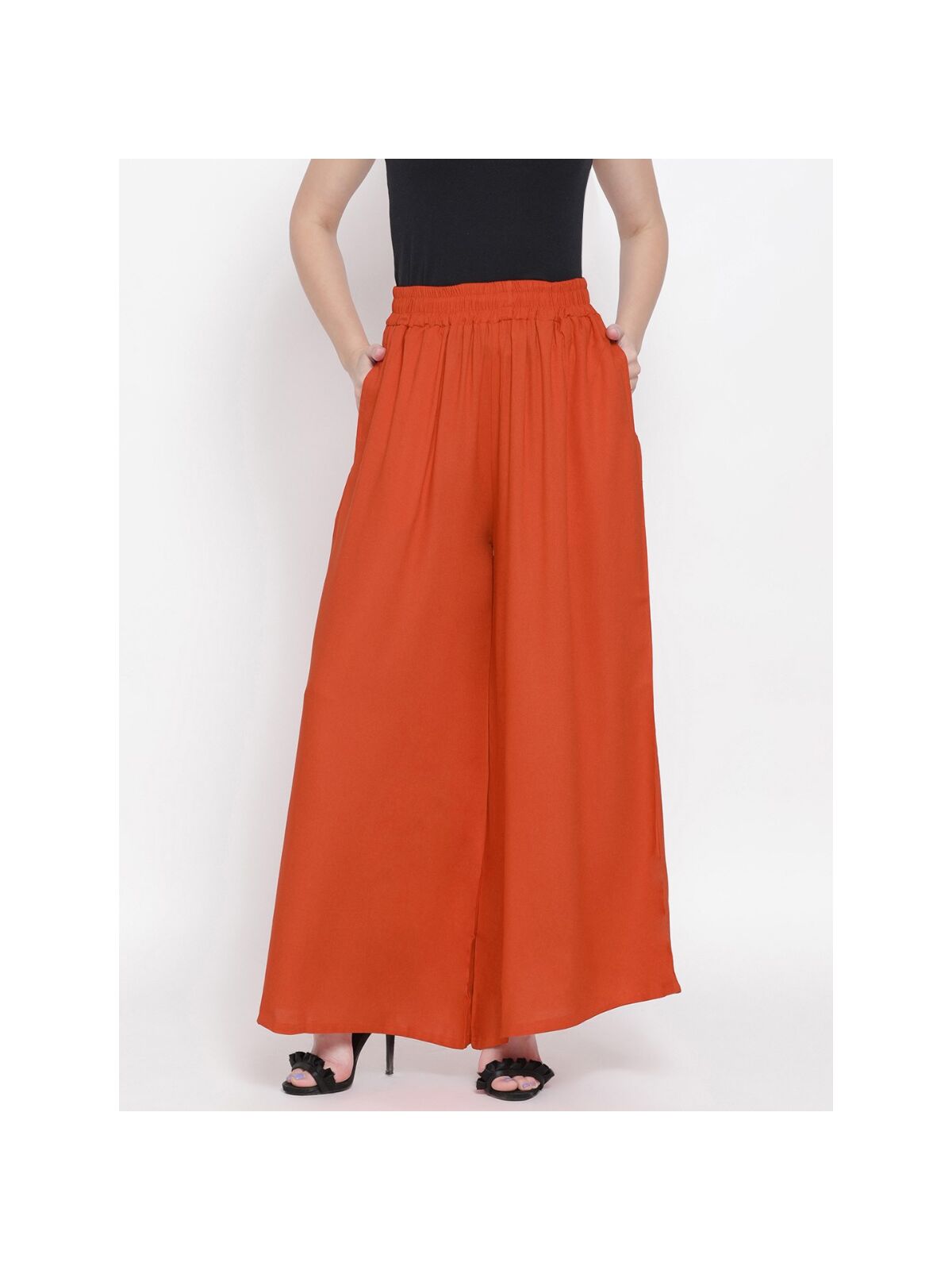 Softline Women's Flared Palazzos in Viscose Fabric with Mid Rise Fit, Soft Elastic Waistband, and Quick Dry Properties