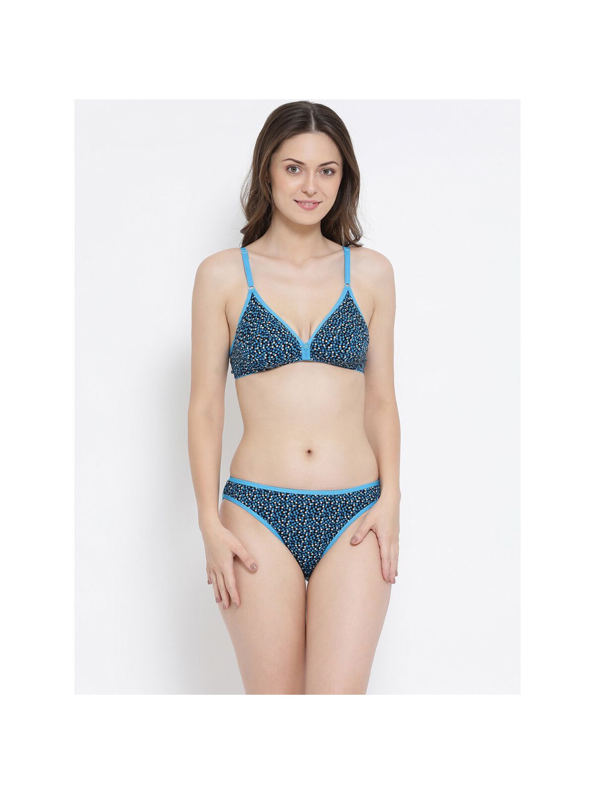 Softline Women's Non Padded Wire Free Bra & Panty Set in 100% Cotton Fabric with Elastic Straps and Hook Closure