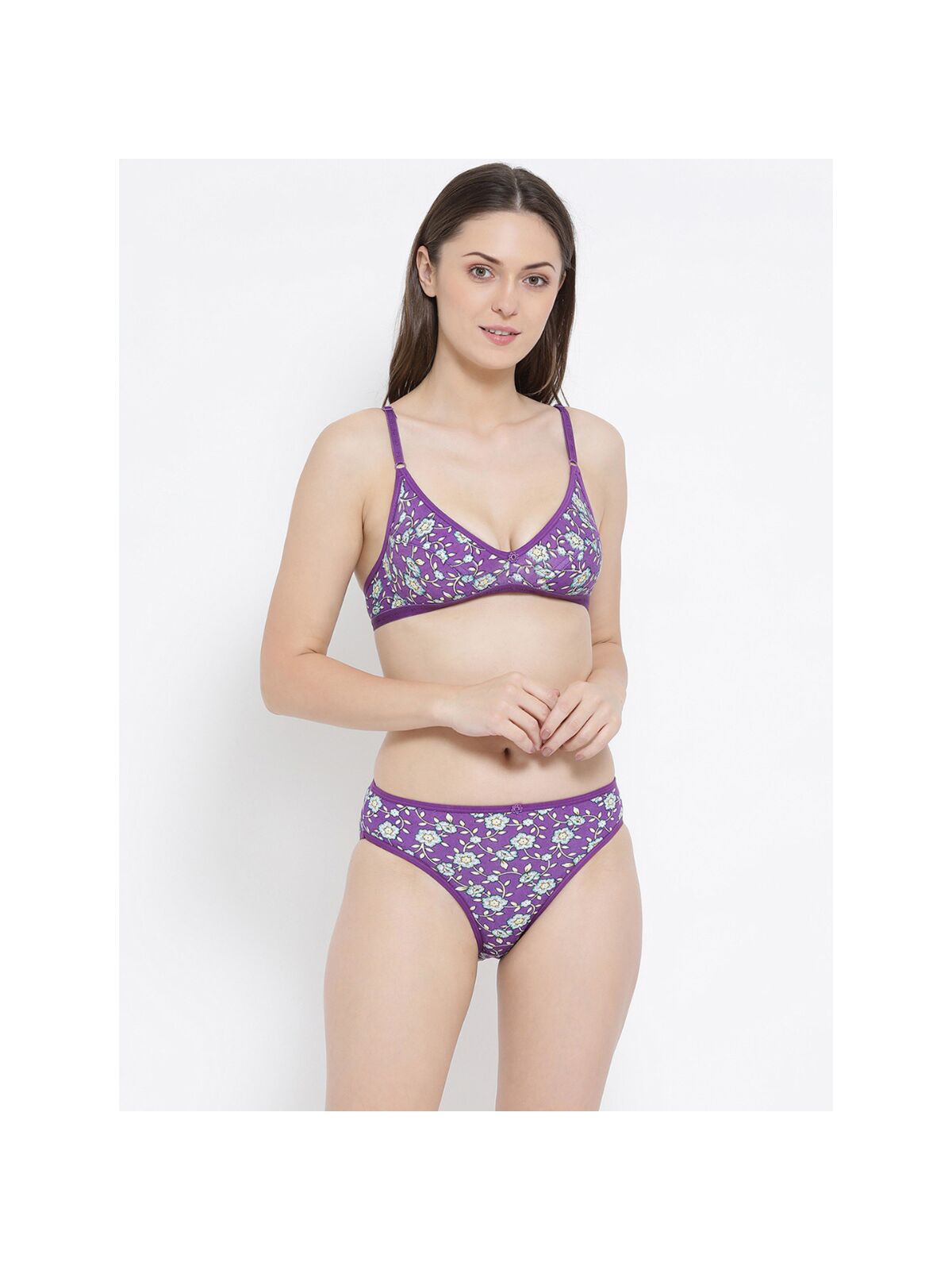 Softline Women's Non Padded Wire Free Bra & Panty Set in 100% Cotton Fabric with Elastic Straps and Hook Closure
