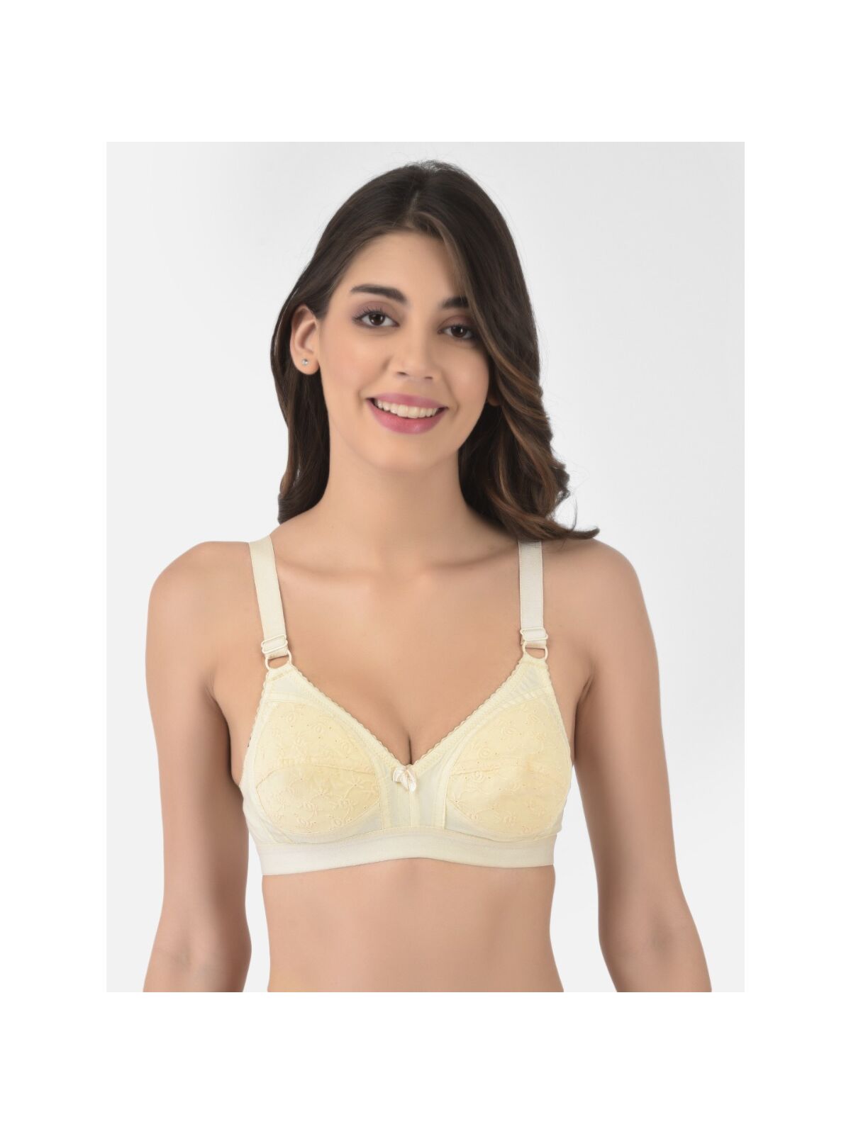 Softline Women's Non Padded Wire Free Bra in 100% Shifley Embroidery Cotton Fabric with  Full Coverage Cups, Broad Elastic Straps, and Hook Closure (B-Cup )