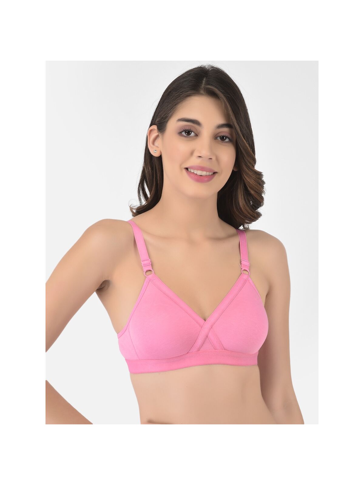 Softline Women's Non Padded Wire Free   T-shirt  Bra in Cotton Poly Fabric with Cross Neck Elastic Straps, Double Layered Moulded Cups, and Hook Closure (B-Cup )