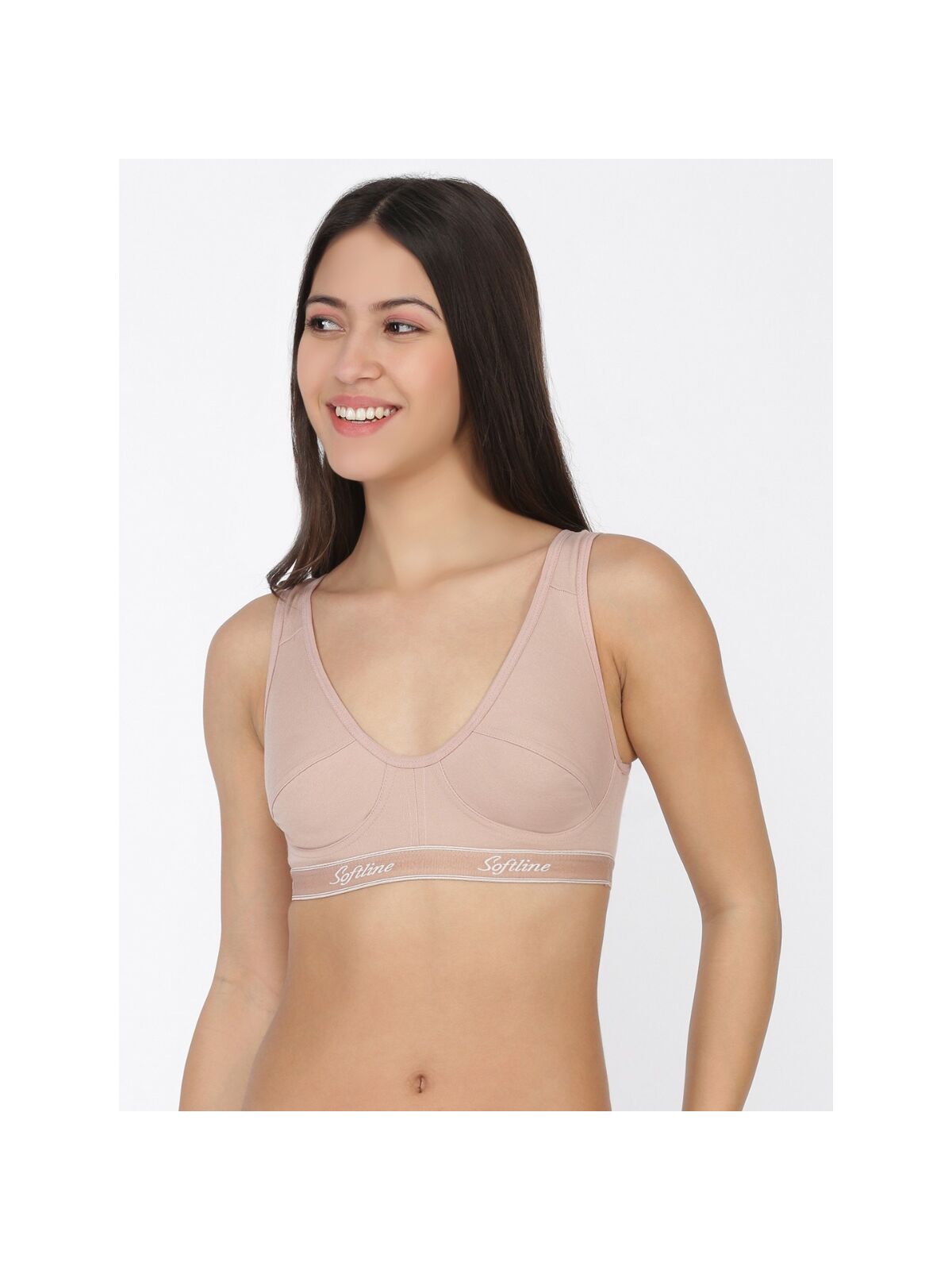 Softline Women's Non Padded Wire Free Sports Bra in 100% Polyester Fabric with High Elasticity, No Hook Design, and Slip on Style