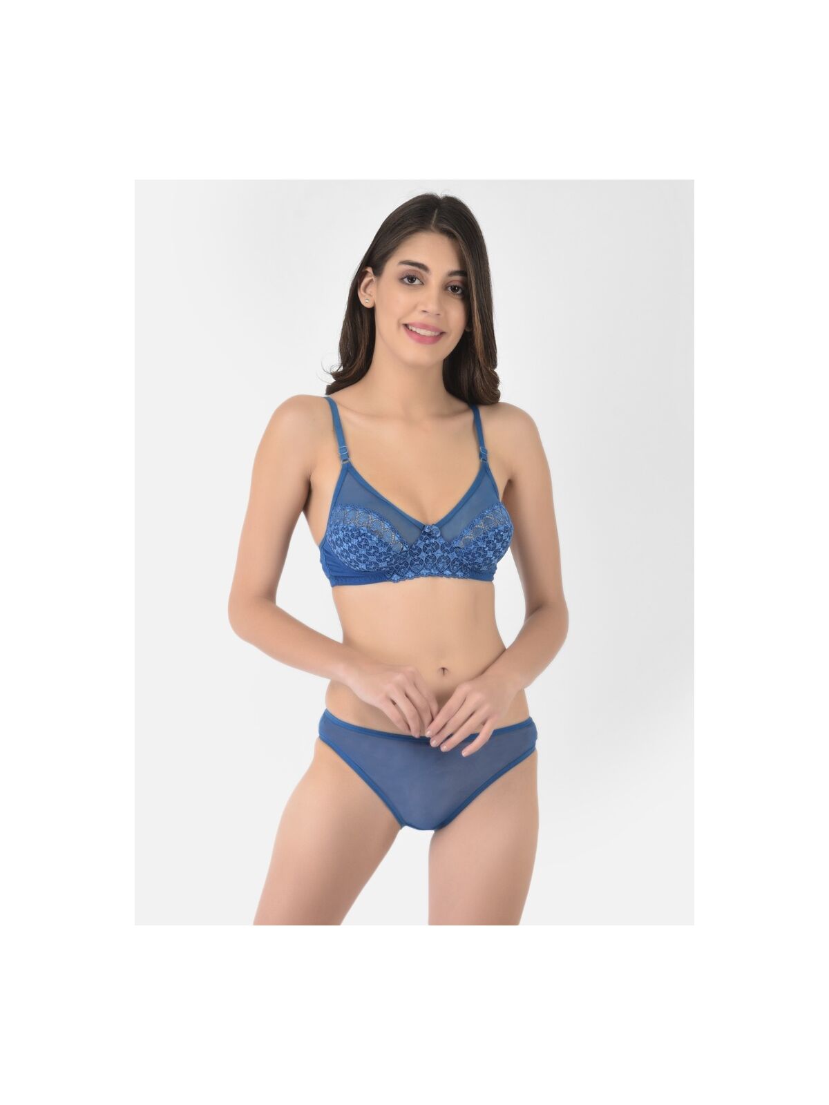 Softline Women's Non Padded Wire Free Bridal Bra & Panty Set in Nylon Spandex Fabric with Straight Back, Elastic Straps, and Hook Closure