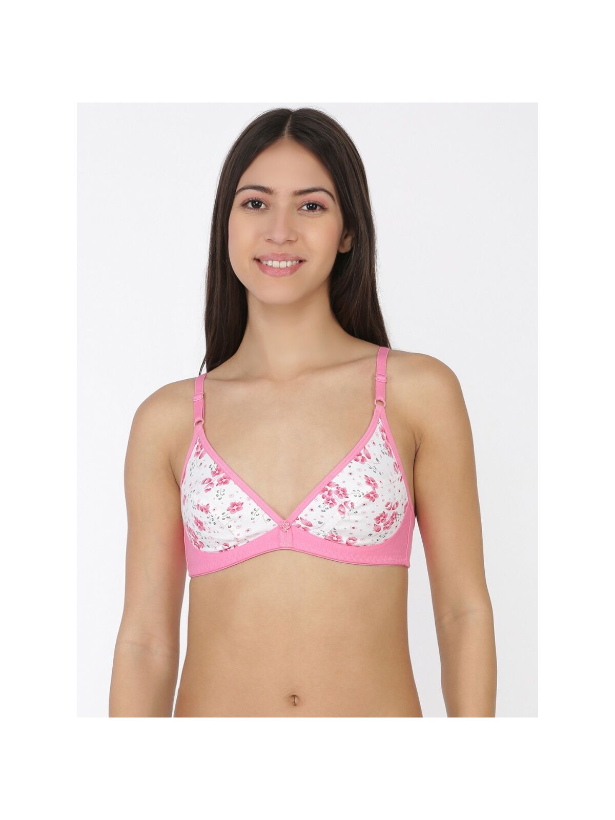 Softline Women's Printed Non Padded Wire Free Bra in Poly Cotton Fabric with Elastic Straps and Hook Closure