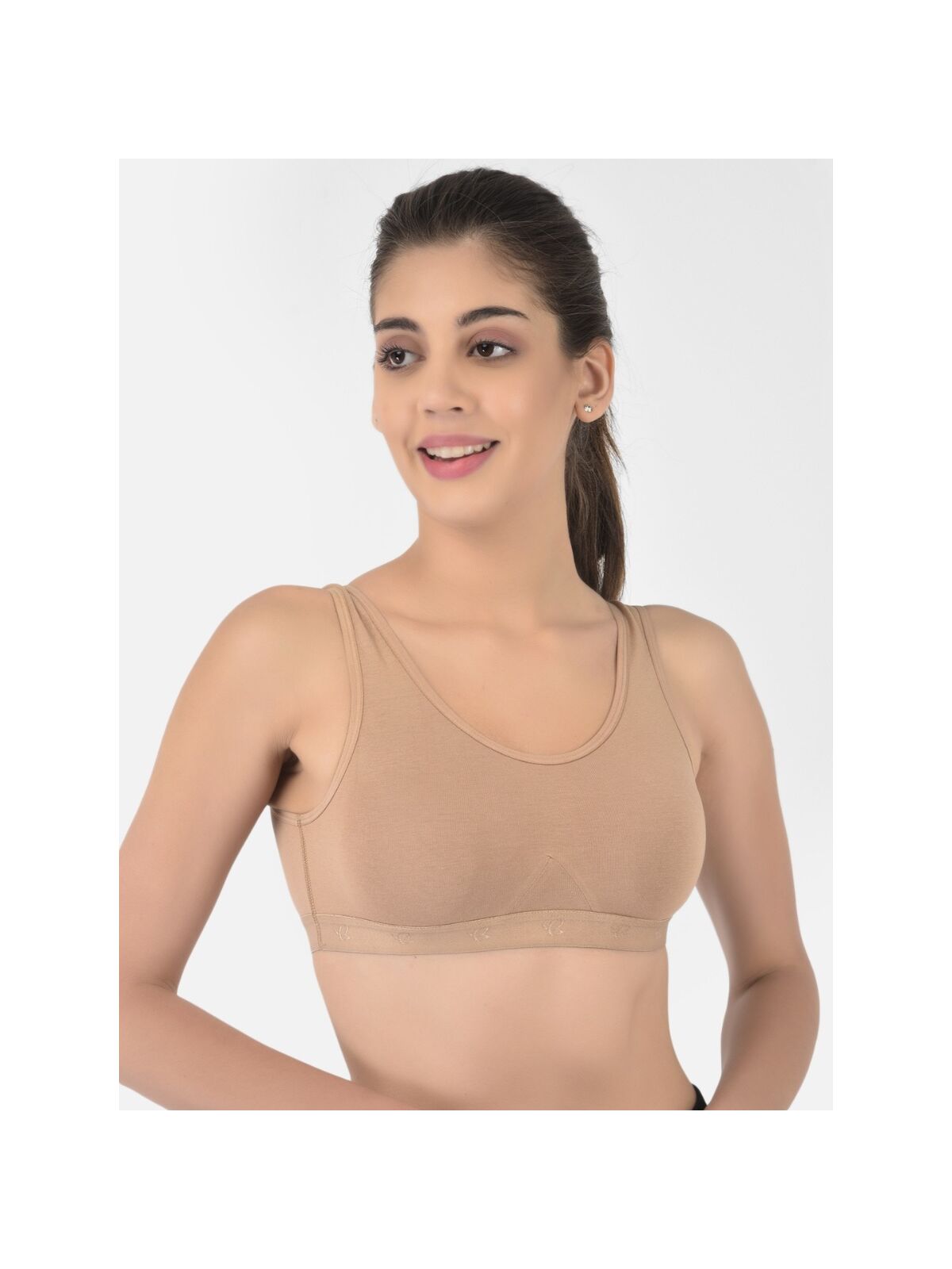 Softline Women's Non Padded Wire Free Sports T-Shirt Bra in Cotton Stretch Fabric with Full Cup Coverage, Broad Underband, Double Layered Cups, and Slip On Design