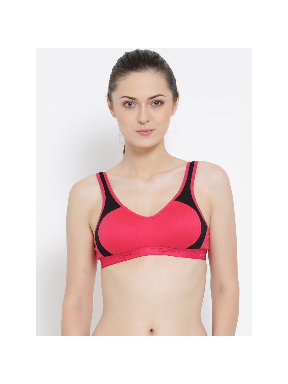 Softline Women's Non Padded Wire Free Sporty Bra in Poly Cotton Fabric with Stretchable Straps and Hook Closure