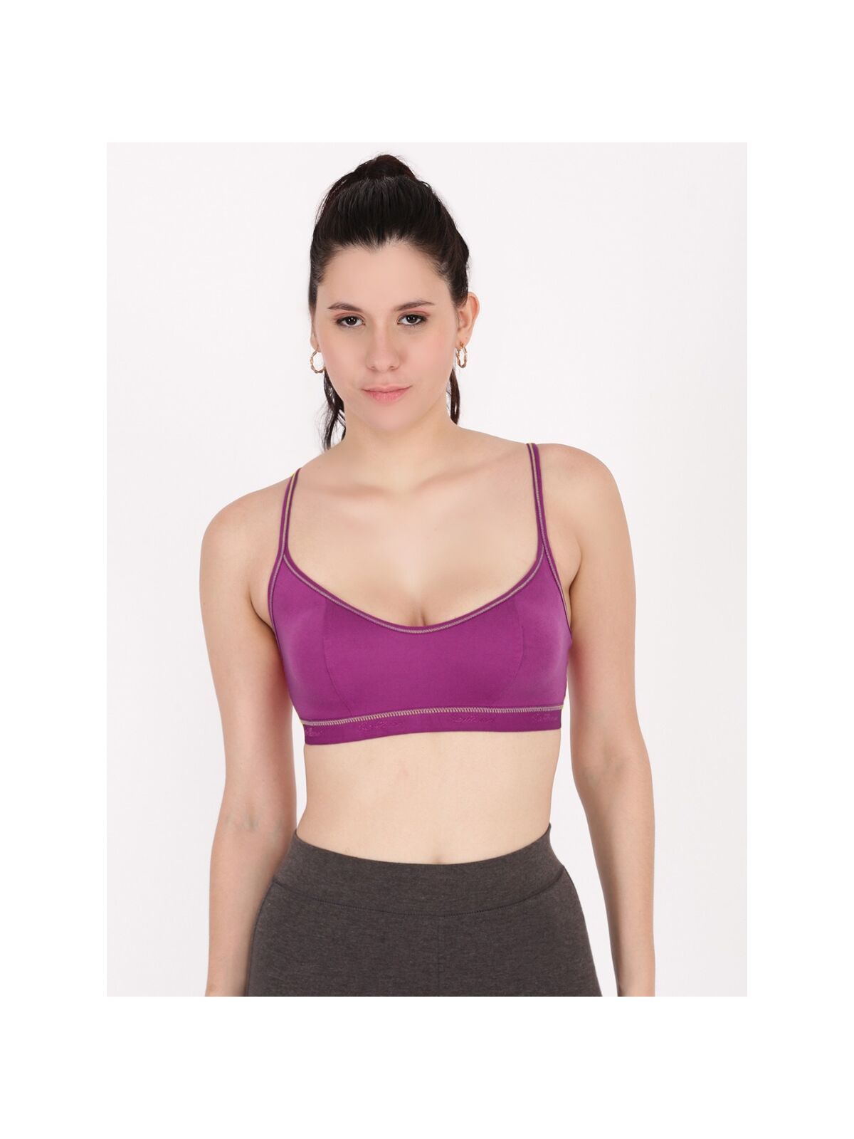 Softline Women's Non Padded Wire Free Sports Bra in 100% Polyester Fabric with Stretchable Straps and Slip On Style