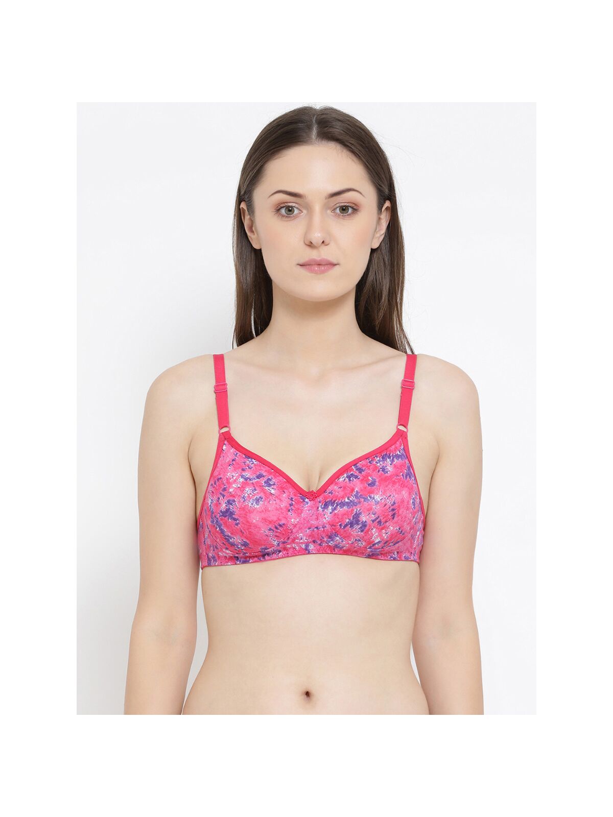 Softline Women's Padded Wire Free Fancy Printed T-Shirt Bra in 100% Cotton Fabric with Moulded Cups, Elastic Straps, and Hook Closure