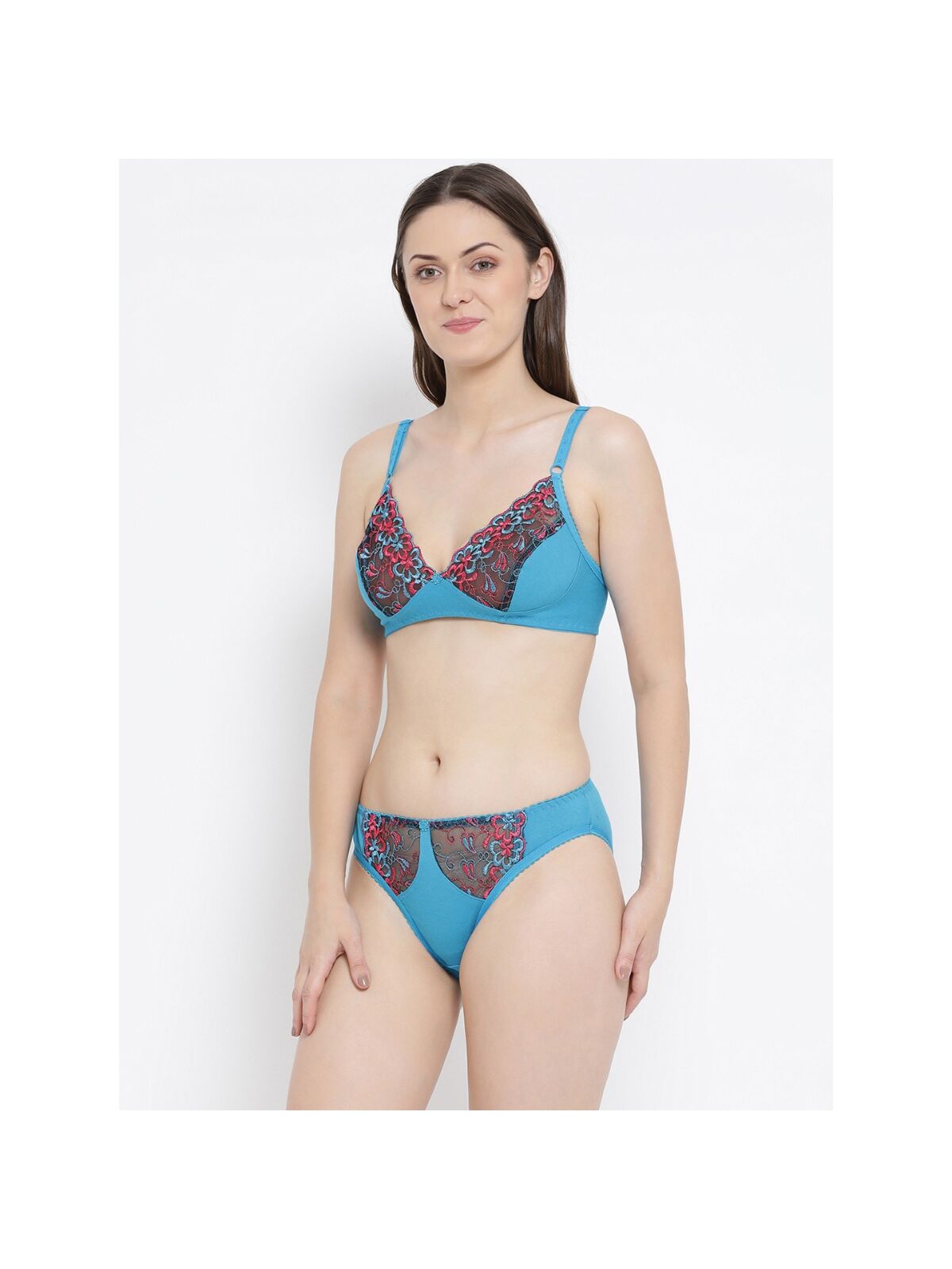 Softline Women's Non Padded Wire Free Bra & Panty Set in Poly Cotton Fabric with Elastic Straps and Hook Closure