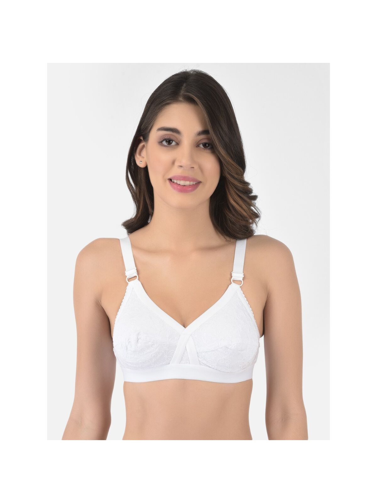 Softline Women's Non Padded Wire Free Bra in 100% Shifley Embroidery Cotton Fabric with  Full Coverage Cups, Broad Elastic Straps, and Hook Closure (D-Cup )