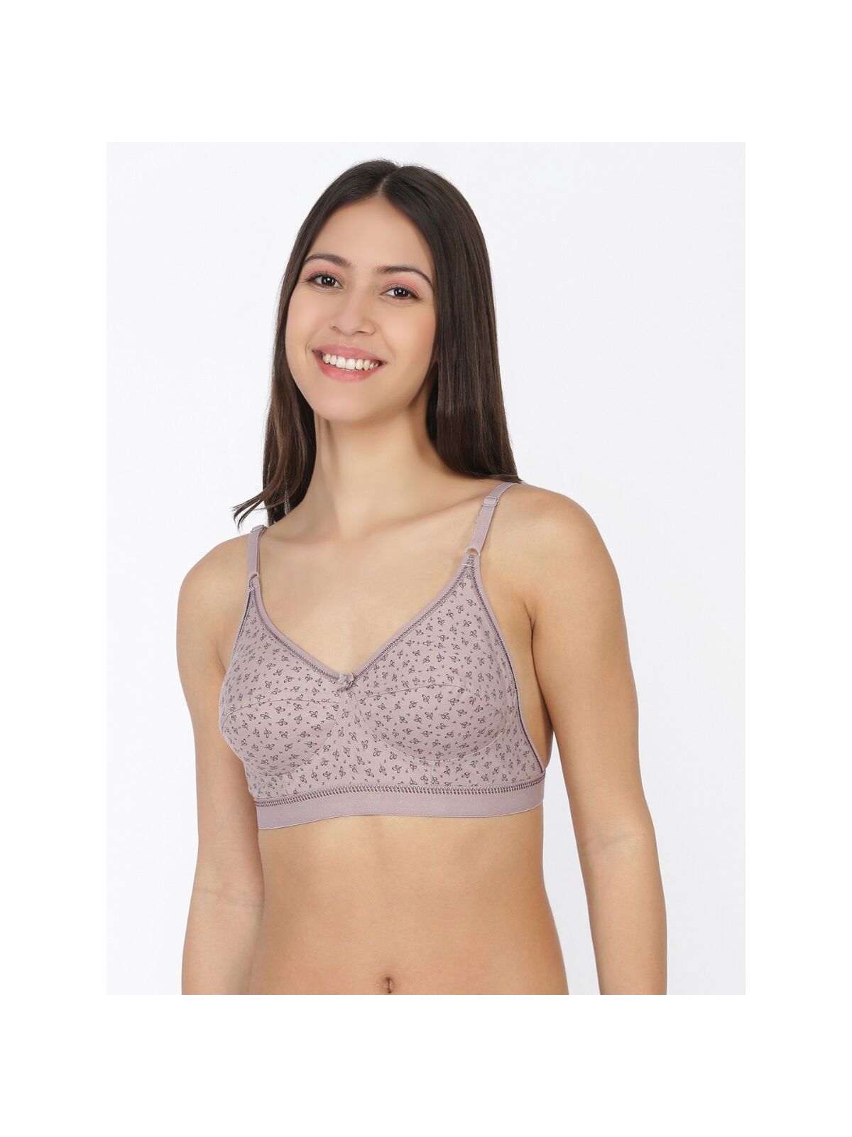 Softline Women's Non Padded Wire Free Printed Bra in Cotton Poly Fabric with Elastic Straps and Hook Closure