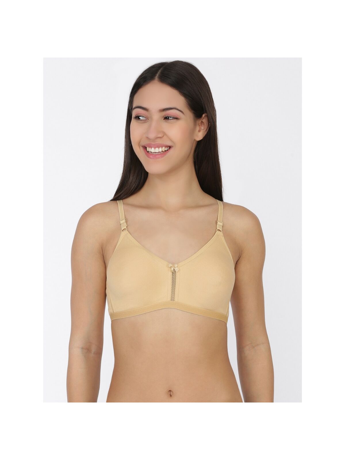 Softline Women's Non Padded Wire Free T-Shirt Bra in Cotton Poly Fabric with Moulded Cups, Elastic Straps, and Hook Closure